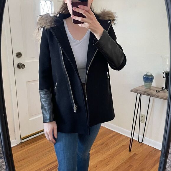 Sandro Paris Wool Blend Hooded Pea Coat Black S - Picture 9 of 10